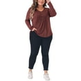 thumbnail image 2 of Agnes Orinda Women's Plus Size Tops Long Sleeve Pleated Front Casual V Neck Shirts Blouses 1X Burgundy, 2 of 6
