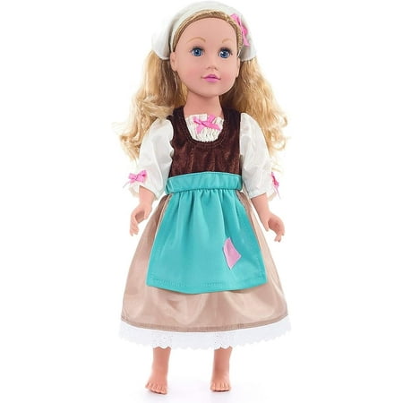 Little Adventures Cinderella Day Dress with Headband Princess Doll Dress - Doll Not Included - Machine Washable Child Pretend Play and Party Doll Clothes with No Glitter Brown