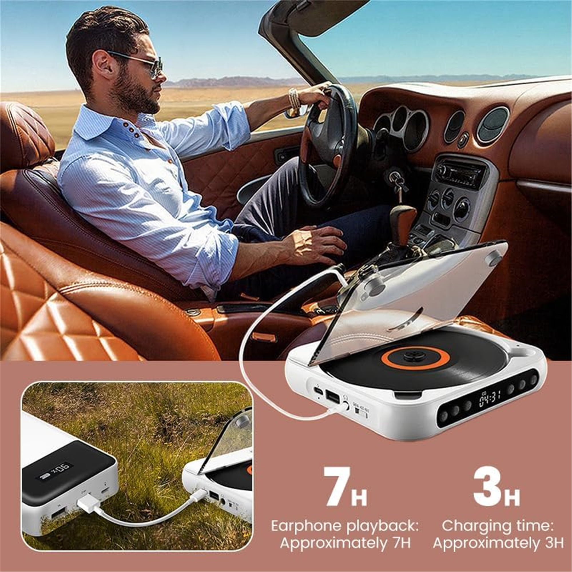 SQDWYGG 2025 Upgraded Portable Bluetooth-Compatible CD Player|Bluetooth 5.3|Hi-Fi Sound|Rechargeable Battery|Supports CD/CD-R/CD-RW/MP3|Compact&Lightweight Music Player for Travel,Home,Car,Pink