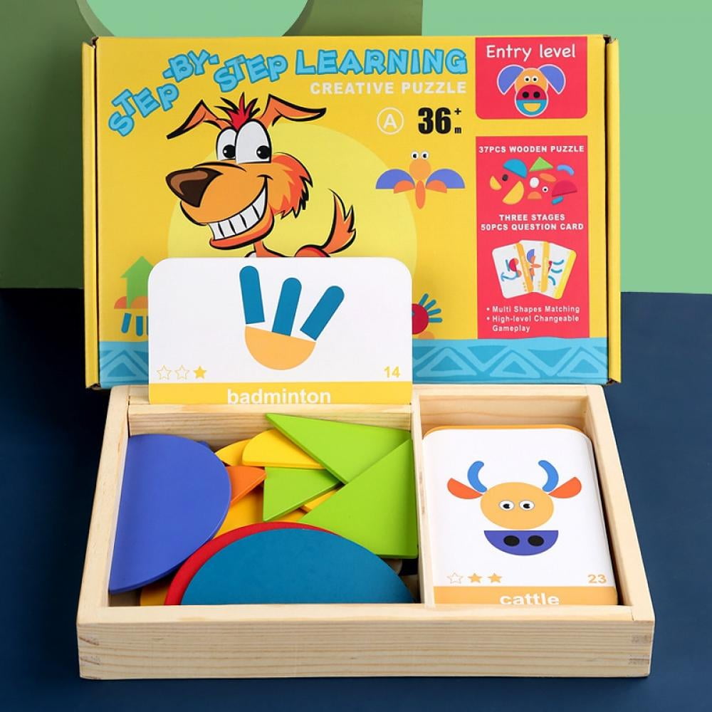 Wooden Pattern Blocks Toddler Puzzles, Animals Design Cards for Playing  Games, Brain Teaser Sorting Stacking Game Early Educational Montessori Toy for  Kids 3+ Years Old - Walmart.com
