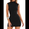 thumbnail image 1 of Vestido Corto Informal de Verano para Mujer, con Cuello Alto, Sin Mangas, Fruncido y Ajustado para Cóctel o Fiesta. Negro XL, 1 of 10