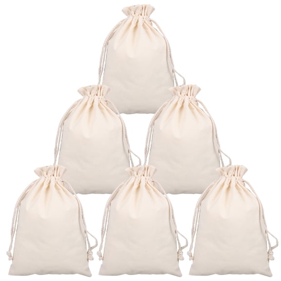 FRCOLOR Beige Cotton Drawstring Bags for Storage Gift Packaging and DIY Crafts Large Capacity Set of 6