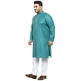 thumbnail image 4 of Men's Plus Size Solid Pure Cotton Kurta with Pyjamas Pathani shape Mandarin collar, long roll-up sleeves, Color: Turquoise, Size: XXL, 4 of 5