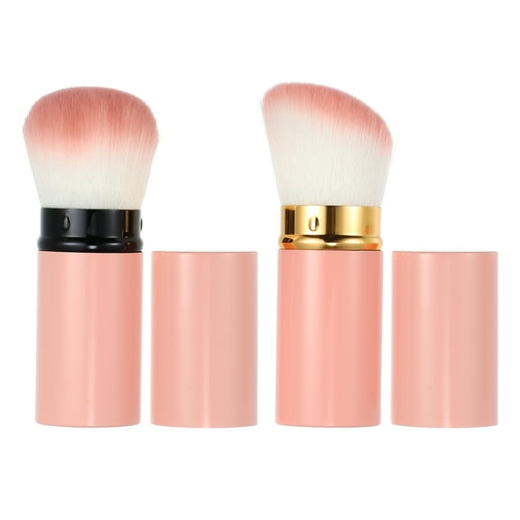 Unique Bargains Makeup Brush Kit Travel Retractable Angled Highlight Pink 2 Pcs