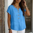 thumbnail image 5 of Linen Shirts for Women Short Sleeve V Neck Button Down Loose Gauze Blouses, XL, 5 of 7