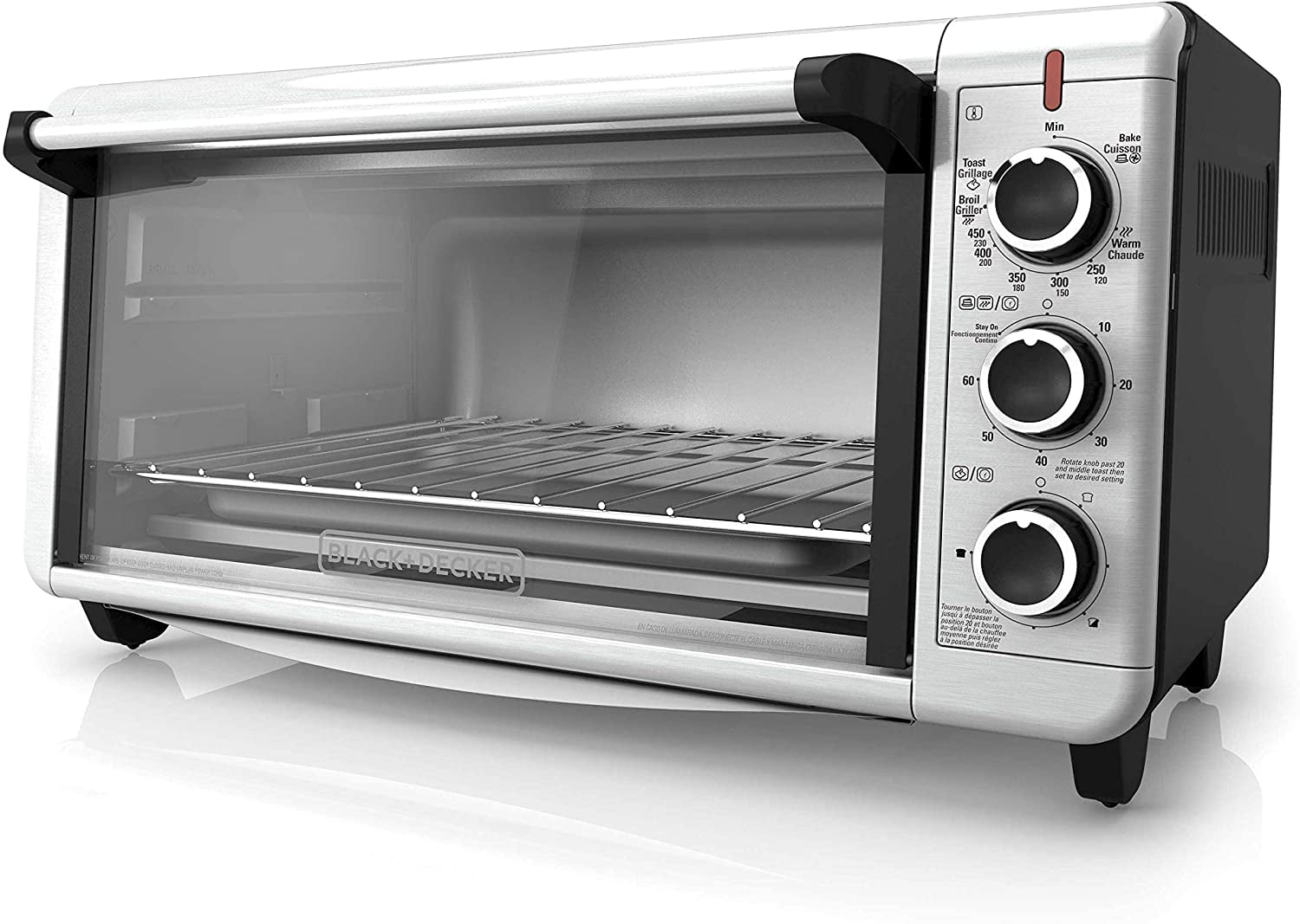 Black & Decker TO3250XSB 8-Slice Extra Wide Convection Countertop Toaster Oven, Includes Bake Pan, Broil Rack & Toasting Rack, Stainless Steel/Black