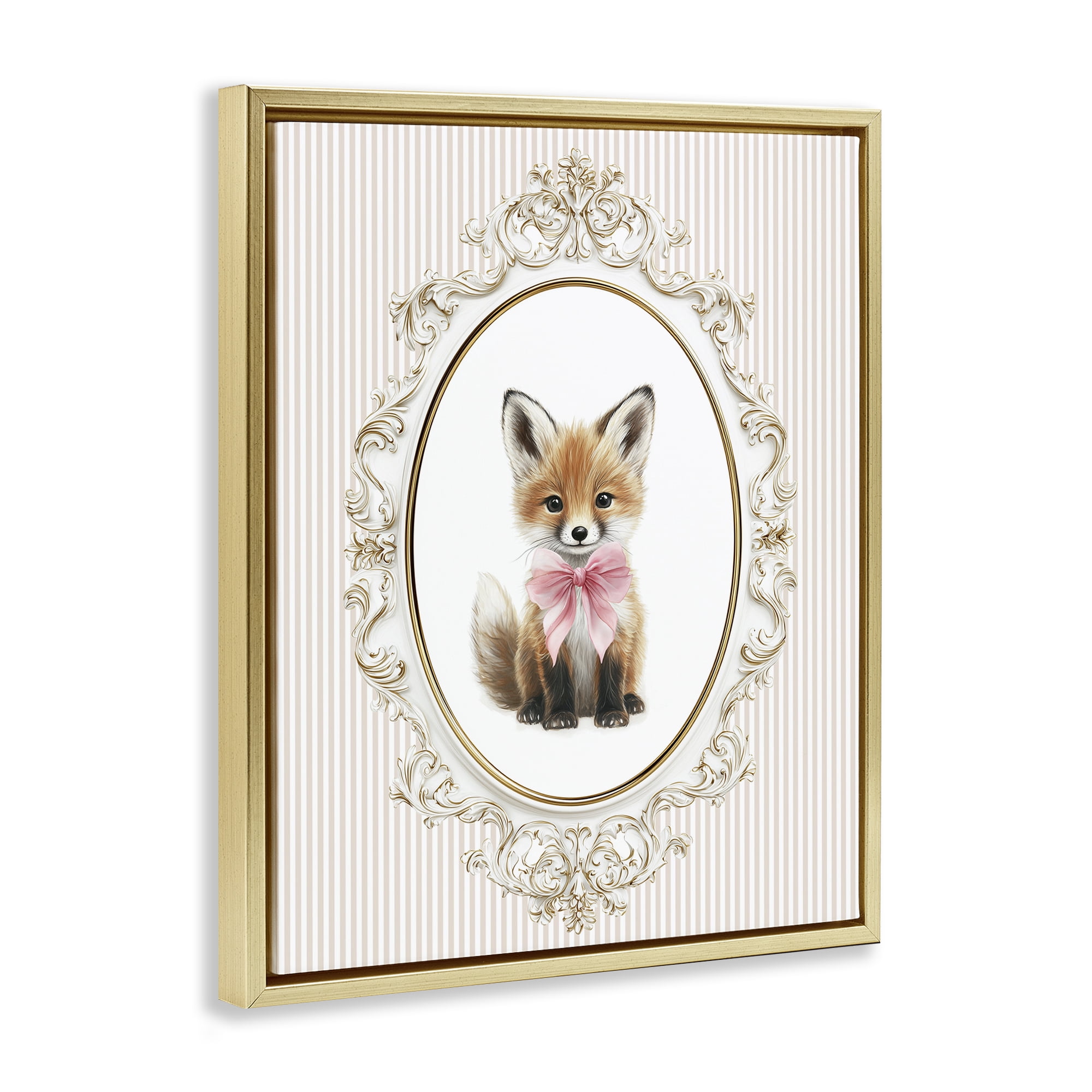 Stupell Industries Vintage Baby Fox Gold Framed Floater Canvas Wall Art, design by Christine Simpson Art