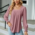 thumbnail image 6 of Diufon Womens Square Neck Blouse Long Sleeved Cuffs Tunic Shirt Solid Color Ruched Slim Top, 6 of 7