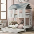 thumbnail image 3 of Harper & Bright Designs House Bunk Bed with Trundle, Wooden Twin Over Twin Bunk Bed with Trundle, Roof and Windows, Playhouse Bed for Kids, White, 3 of 13