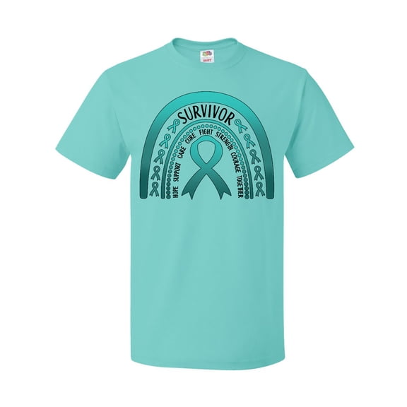 Inktastic Ovarian Cancer Survivor Teal Ribbon Rainbow T-Shirt