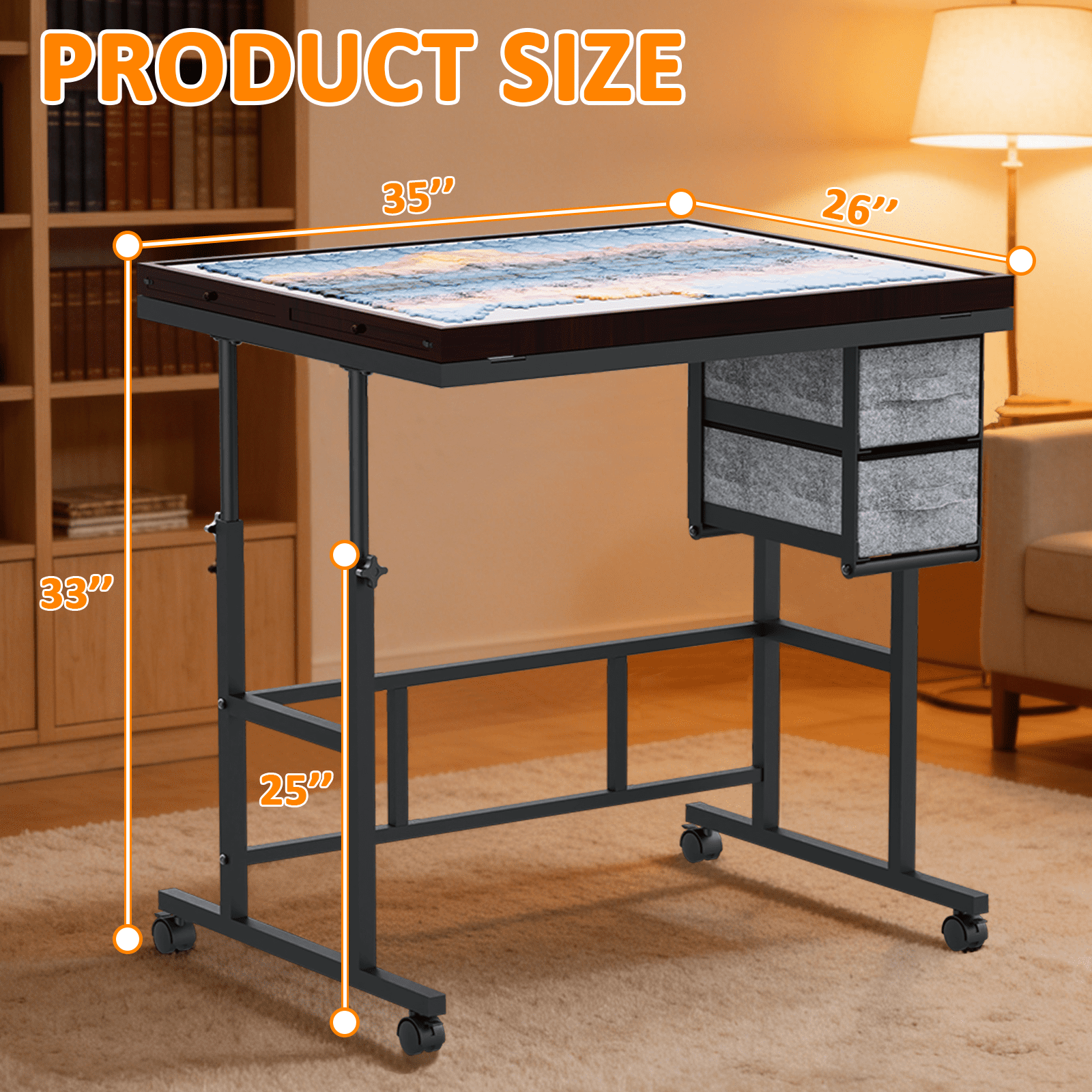 Jigsaw Puzzle Table with Legs and Wheels, Adjustable Height and Angles Puzzle Tables with 6 Drawers for Adults, with Protective Cover, 1500 Pieces, Coffee&Gray