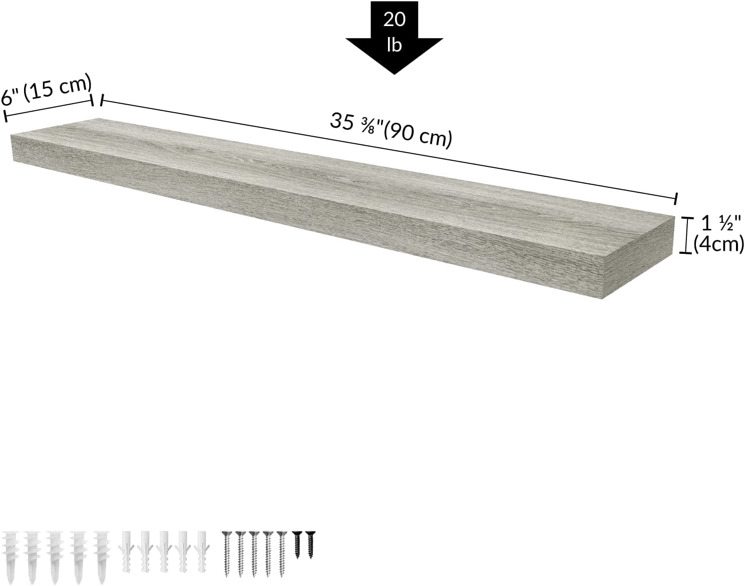 Ballucci 36" Floating Shelf, Wood Wall Mount Shelf with Invisible Bracket, 6" Deep, Gray