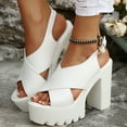 thumbnail image 2 of Mepaouo Platform Heels for Women Peep Toe Chunky Heeled Sandals Cross Band Slingback Dressy Shoes, 2 of 8