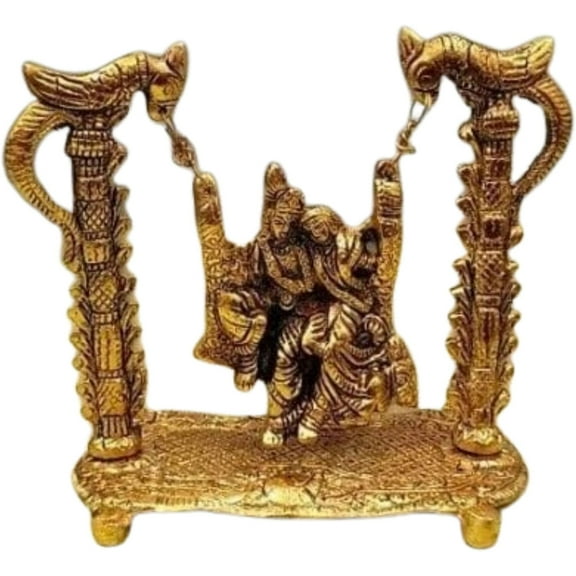 Fashtales Radha Krishna Parrot Jhula Statue, Metal