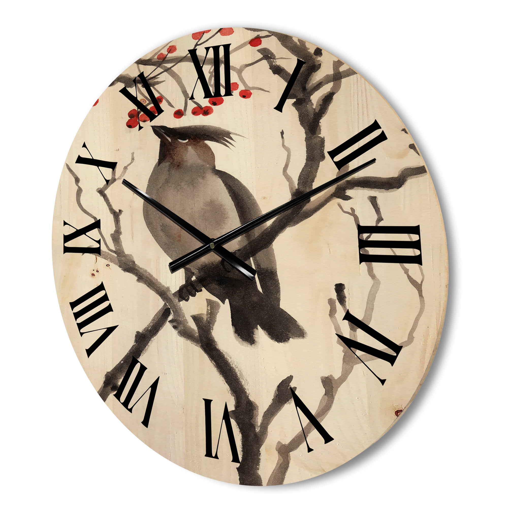 Designart 'Ancient Australian Bird Illustrations III' Traditional Wood Wall Clock