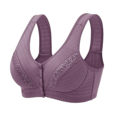 Baywell Front Button Closure Everyday Bras Wireless Cotton Ultra Soft Cup Sports Bra Underwear Designed for Elderly Women Purple 36/80BC