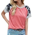 thumbnail image 3 of Pompotops T-Shirt Blouse à Manches Courtes Décontracté pour Femme à Imprimé, à Coutures, à Rayures, Col Rond, 3 of 8