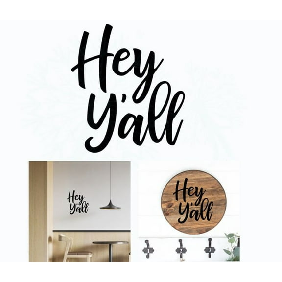 Decal for Round Wood Hey Y'all - Vinyl Wall Art Sticker - Quotes Wall Decor for Front Door, Entryway, or Kitchen - Decal Sayings for Wall Decor - DIY Craft Your Own Wood Sign, 9.6x11-Inch, Black