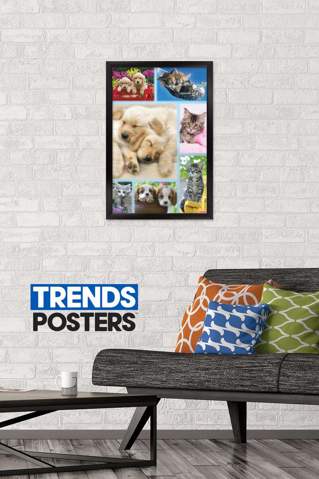 Keith Kimberlin - Puppies and Kittens Collage Wall Poster, 14.725" x 22.375", Framed