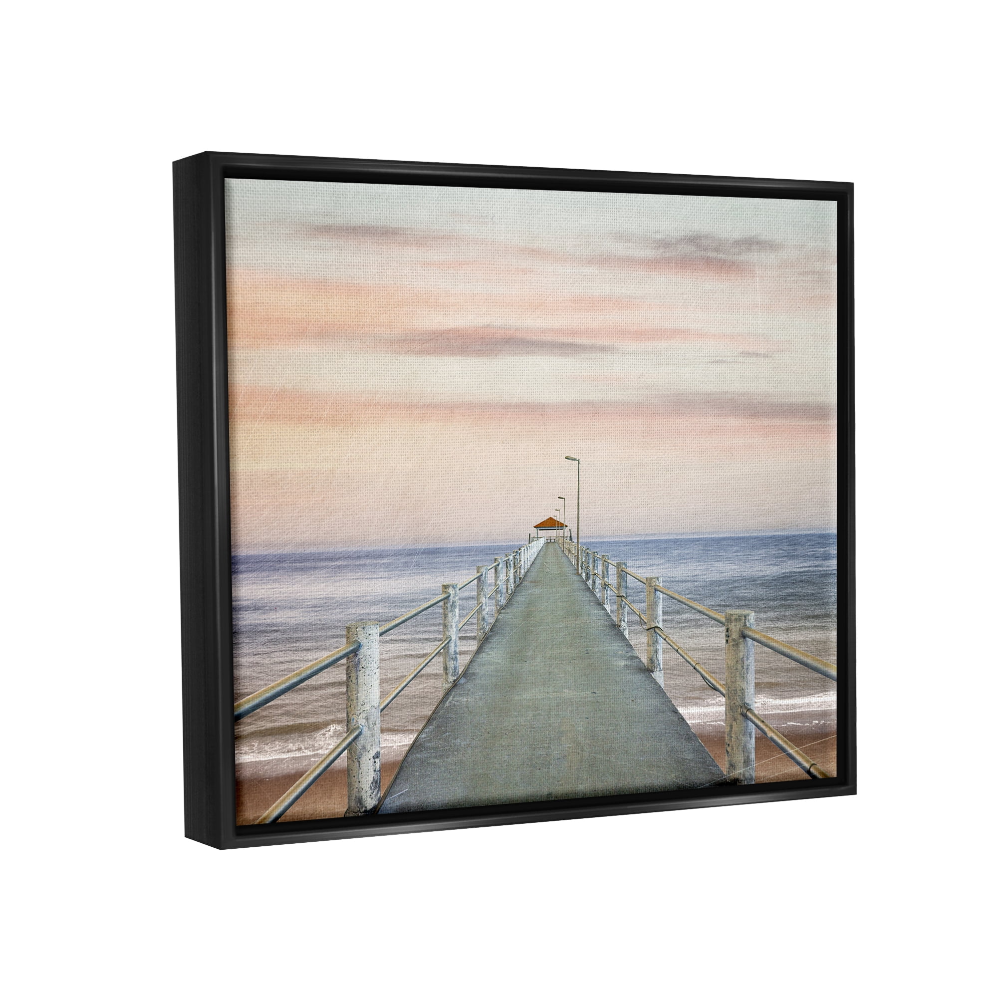 Stupell Industries Nautical Pier Walkway Landscape Painting Black Floater Framed Canvas Art Print Wall Art, 31 x 25