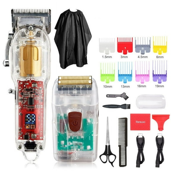BUZIFU Electric Cordless Barbers Hair Clippers and Shaver Beard Trimmer Set Transparent LED Display
