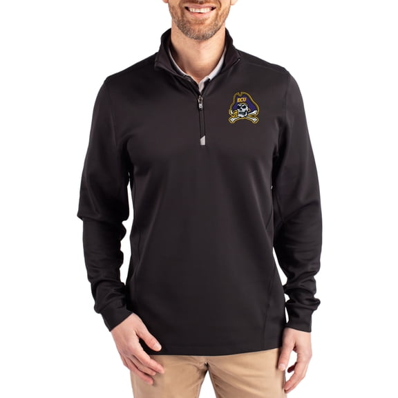 Men's-Cutter & Buck  Black ECU Pirates DryTec Traverse Stretch Eco Tri-Blend Quarter-Zip Pullover