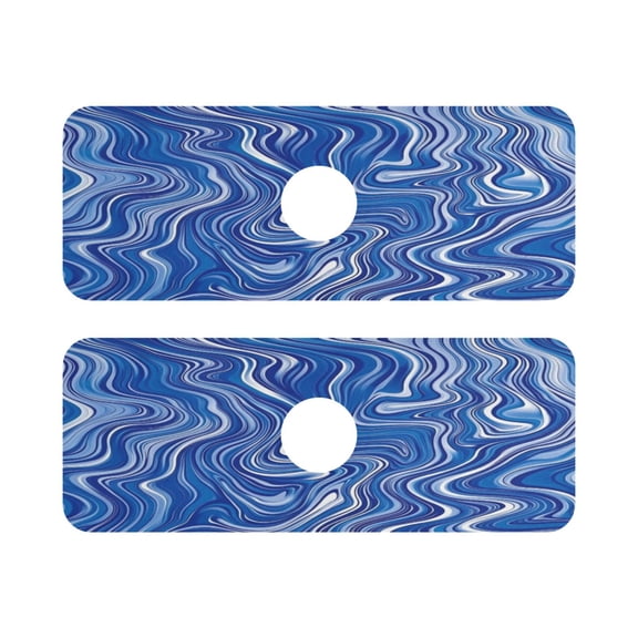 Blue Swirl Pattern Quick Dry Silicone Algae Faucet Pad 14.7x5.4in 2 Pack Absorbent Mat for Kitchen Sink, Bathroom Countertop