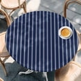 thumbnail image 3 of Stripes Round Fitted Table Cover Modern Art Navy Blue Background Waterproof Table Cloth with Elastic Edge Wipeable Tablecloth for Picnic Camping Party Fits 36"-44" Diameter, 3 of 8
