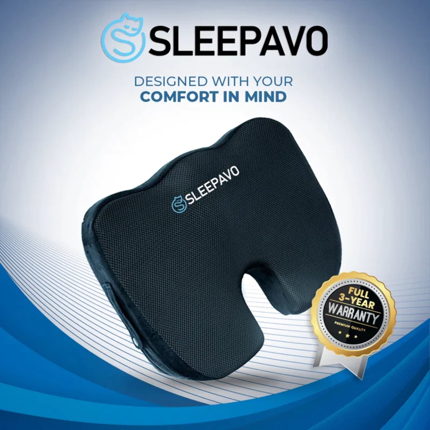  Sleepavo Memory Foam Cooling Gel Seat Cushion for Office Chair  - Back & Butt Pillow for Sciatica Tailbone Coccyx Hip Pain Relief for  Gaming, Car & Airplane - Padded Lumbar