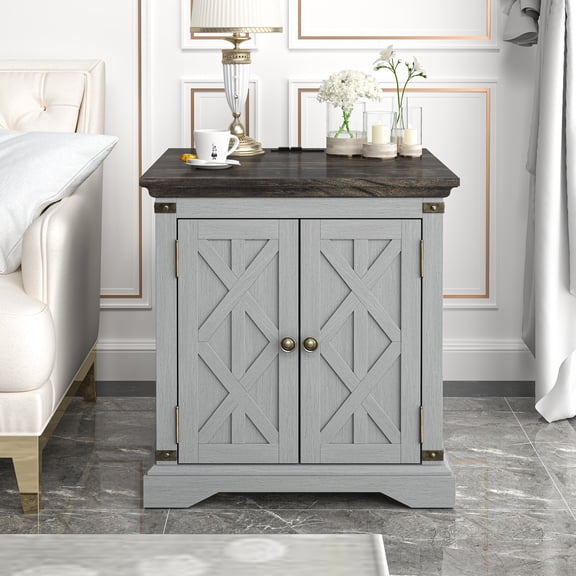 FESTIVO Farmhouse End Table with Charging Station - Gray