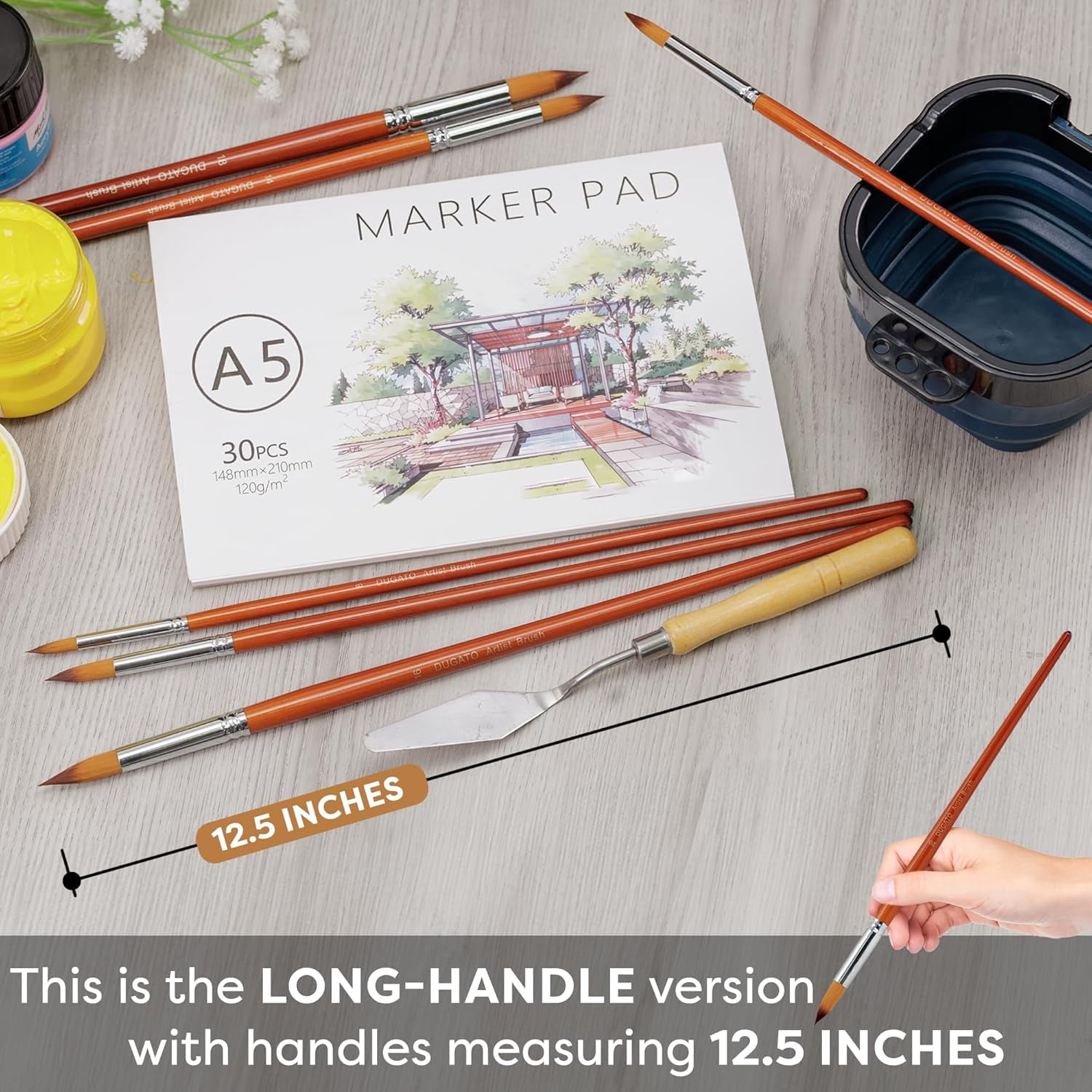 JJEAN-Professional Artist Round Paint Brush Set (13pc) - Long Handle Round Pointed Tip, Anti-Shedding Nylon for Watercolor, Acrylic, Oil, Gouache, Ink & Tempera