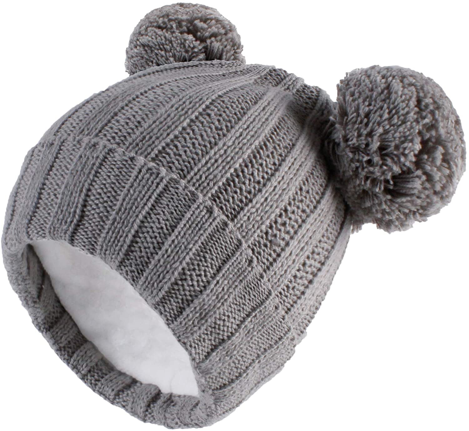 LANGZHEN Winter Warm Knitted Baby Hats for Girls Pom Pom Kid Toddler Boys Beanies Cap with Fleece Lining 