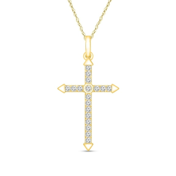 Diamaison 1/5 Cttw Natural White Diamond Cross Pendant for Adult in 10Ky Gold