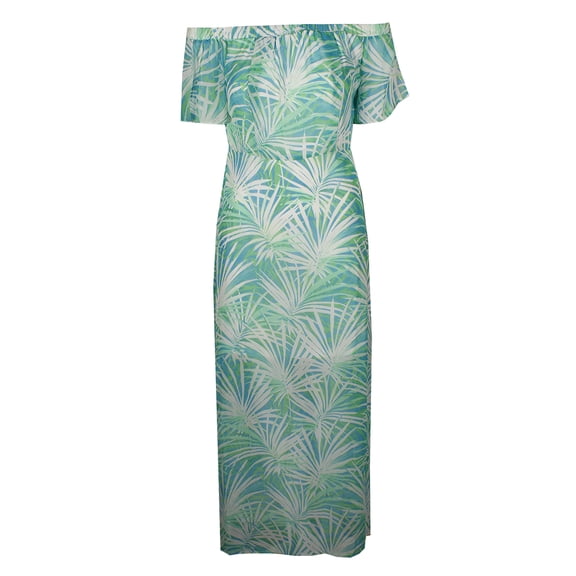 Cece Womens Green Blue White Floral Print Off Shoulder Dress 0