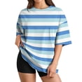 thumbnail image 2 of Garbnen Striped Oversize Tshirt Women Plus Size Crew Neck Women's Short Sleeve Tops Loose Fit Color Block Lightweight Trendy Tunic Tops Blue XL, 2 of 6