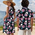 thumbnail image 4 of Jeiento Skull Matching Vacation Outfits for Couples Dress for Women Tropical Floral Summer Mens Button Down Shirt Sleeveless Tiered Hawaiian Dress Matching Beach, 4 of 6
