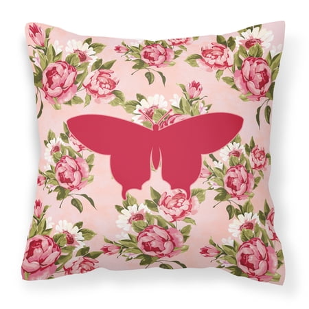 Butterfly Shabby Chic Pink Roses Fabric Decorative Pillow