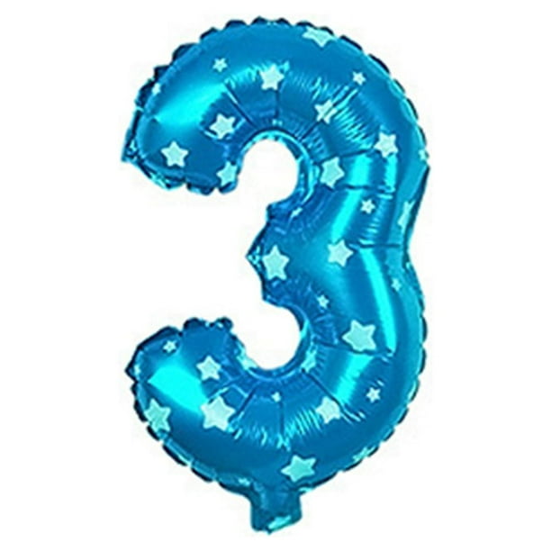 Globos digitales de aluminio de 32 pulgadas con números, ideales para fiestas, cumpleaños, bodas y aniversarios (número 3 impreso en azul)