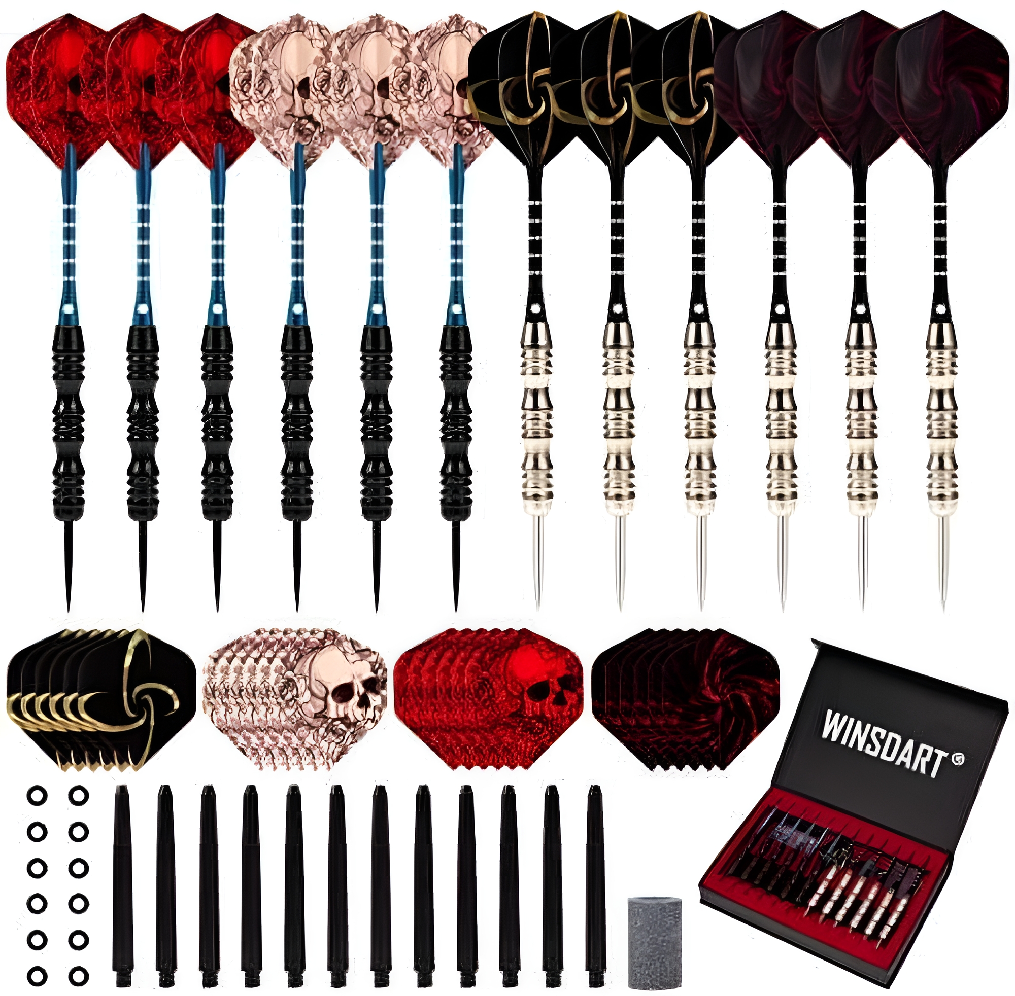 WINSDART Steel Tip Darts Set 12 Pack 22 Grams with 2 Style Flights and Darts Sharpener, Gift Box