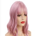 thumbnail image 2 of Pelucas cortas y encantadoras con flequillo para mujer, de fibra sintética resistente al calor, para fiestas, cosplay, disfraces y uso diario (rosa), 2 of 4