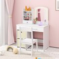 thumbnail image 2 of Topbuy Kids Vanity Set Princess Dressing Table & Chair with Mirror 2-Color LED Lights White, 2 of 9