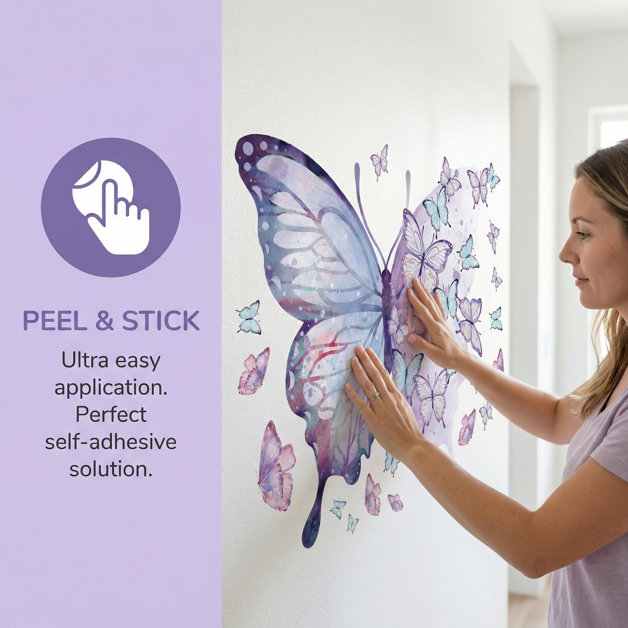 Unique Bargains Butterfly Wall Decals Self-Adhesive Mural Decor Light Purple 18.5" x 15.7"