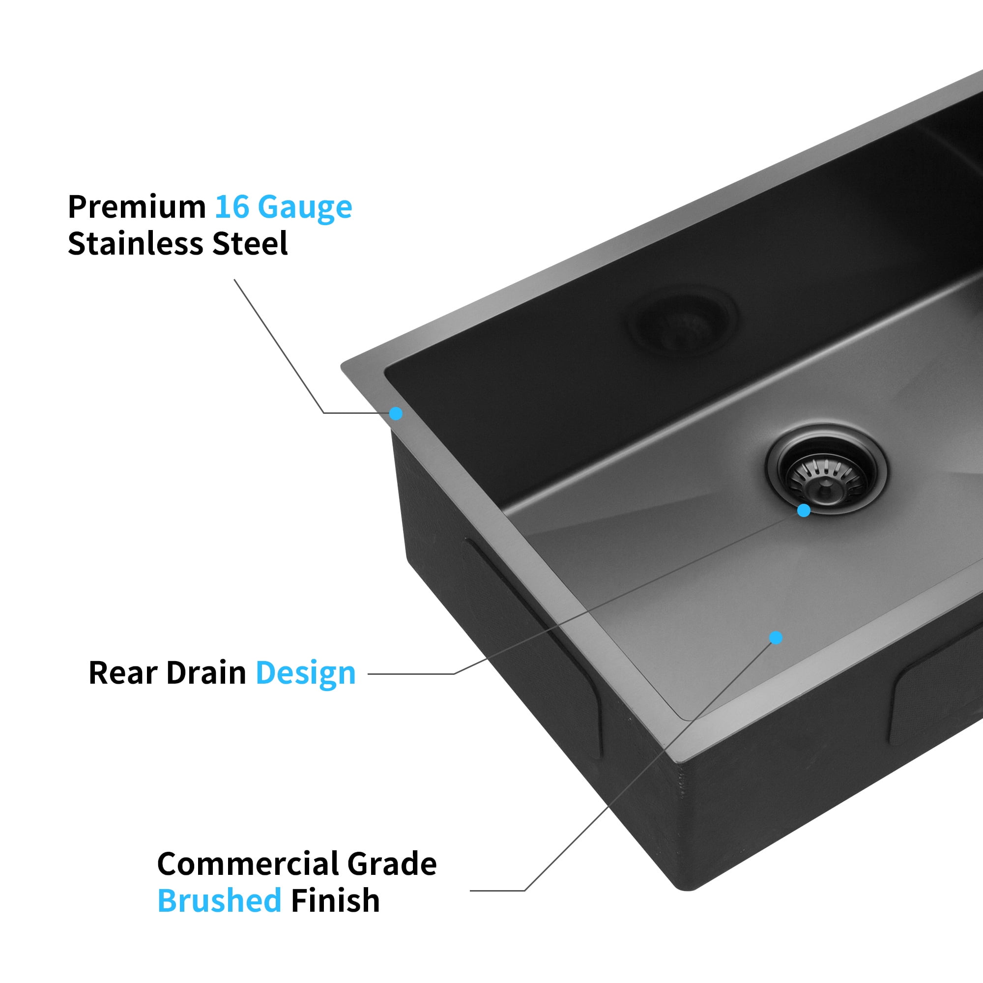 Izzovium 33x19x10" Undermount Single Bowl Stainless Steel Kitchen Sink, Matte Black, Dent-Resistant T304 Steel with R10 Corners & NANO PVC Coating