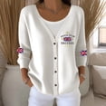 thumbnail image 2 of Wang6 Womens Lightweight Plus Size Cardigans Sweaters Trendy Long Sleeve Open Front Button down Knit Sweater Fall V Neck American Flag Printed Outwear Tops White XL, 2 of 4