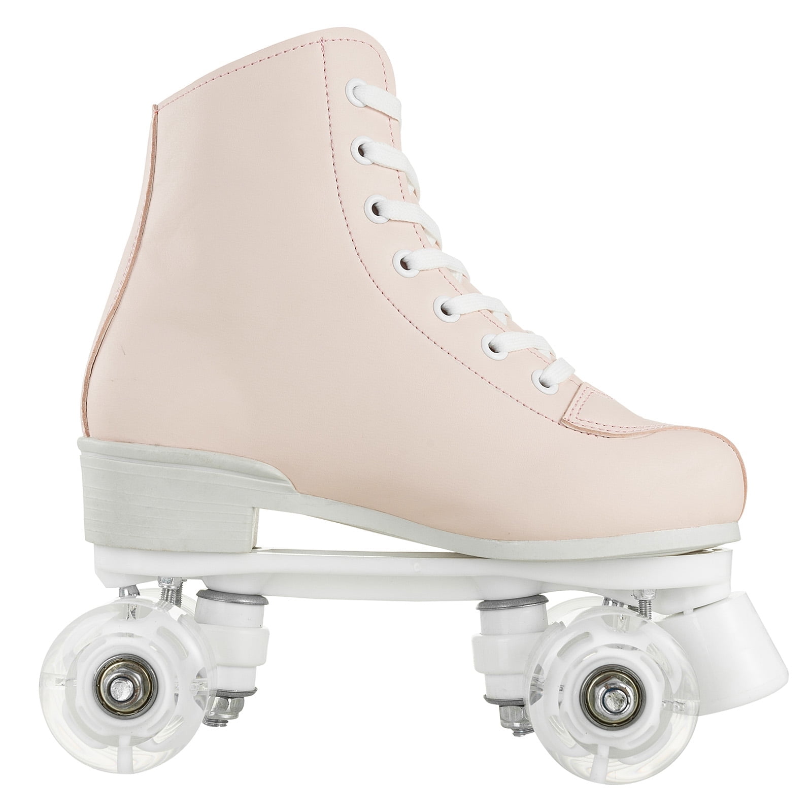 SLLINGLUO Roller Skate for Women, Adult Classic High Top Leather Light up Wheels Double Row Quad Skates, Pink, Size 7