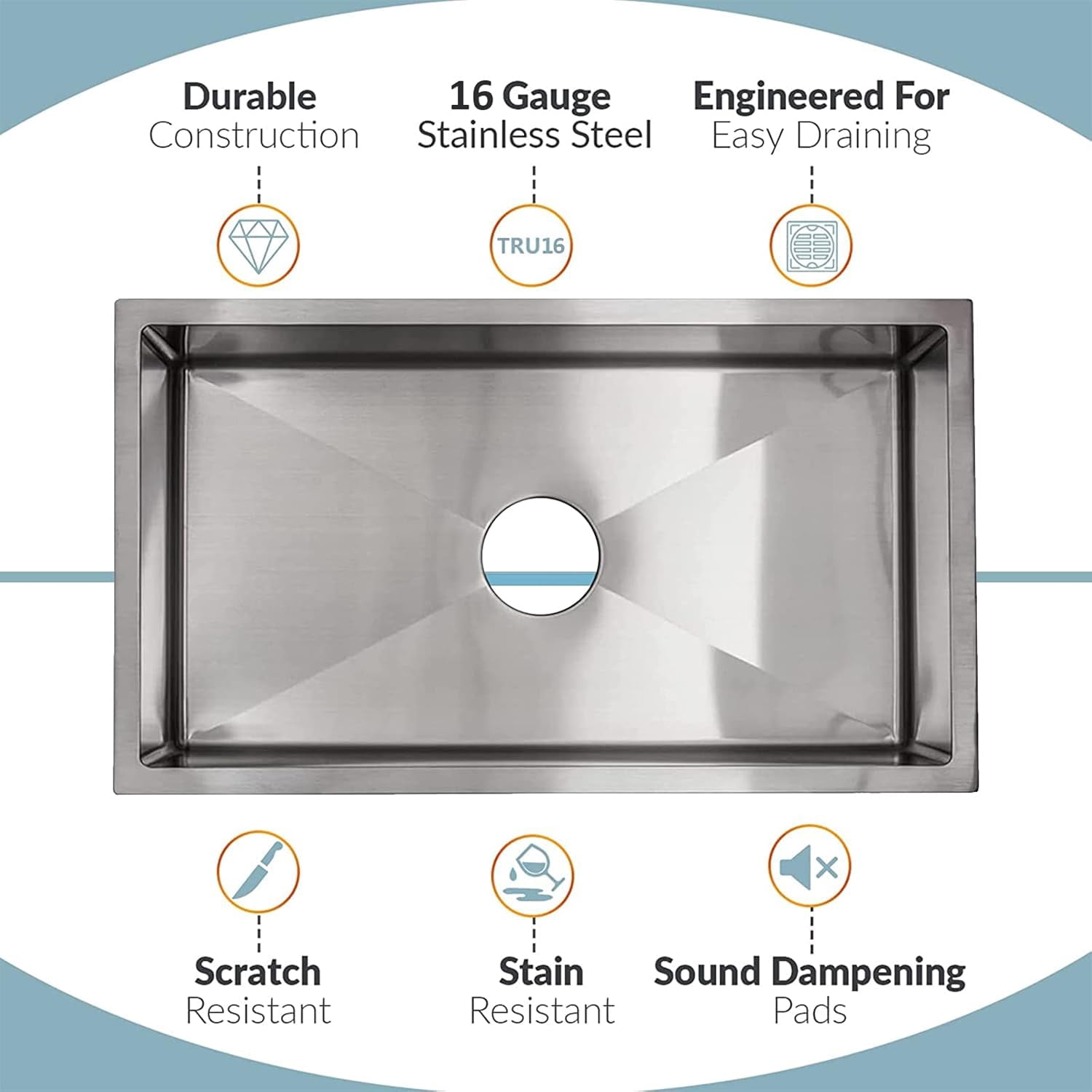Strictly Sinks 31.5 In Stainless Steel Undermount Kitchen Sink – 16 Gauge Single Bowl Kitchen Sink