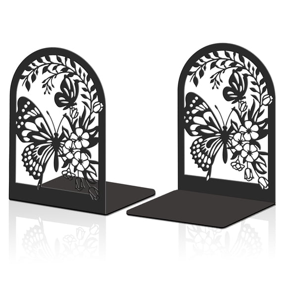 2pcs Book Ends for Shelves Butterfly Flower Metal Bookends Reading Decorative Book Stoppers Large Book End Black Used on Desk Office for Small Large Heavy Books DIY