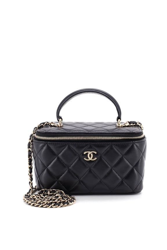 Pre-Owned Classic Top Handle Vanity Case with Chain Quilted Lambskin Small By Rebag
