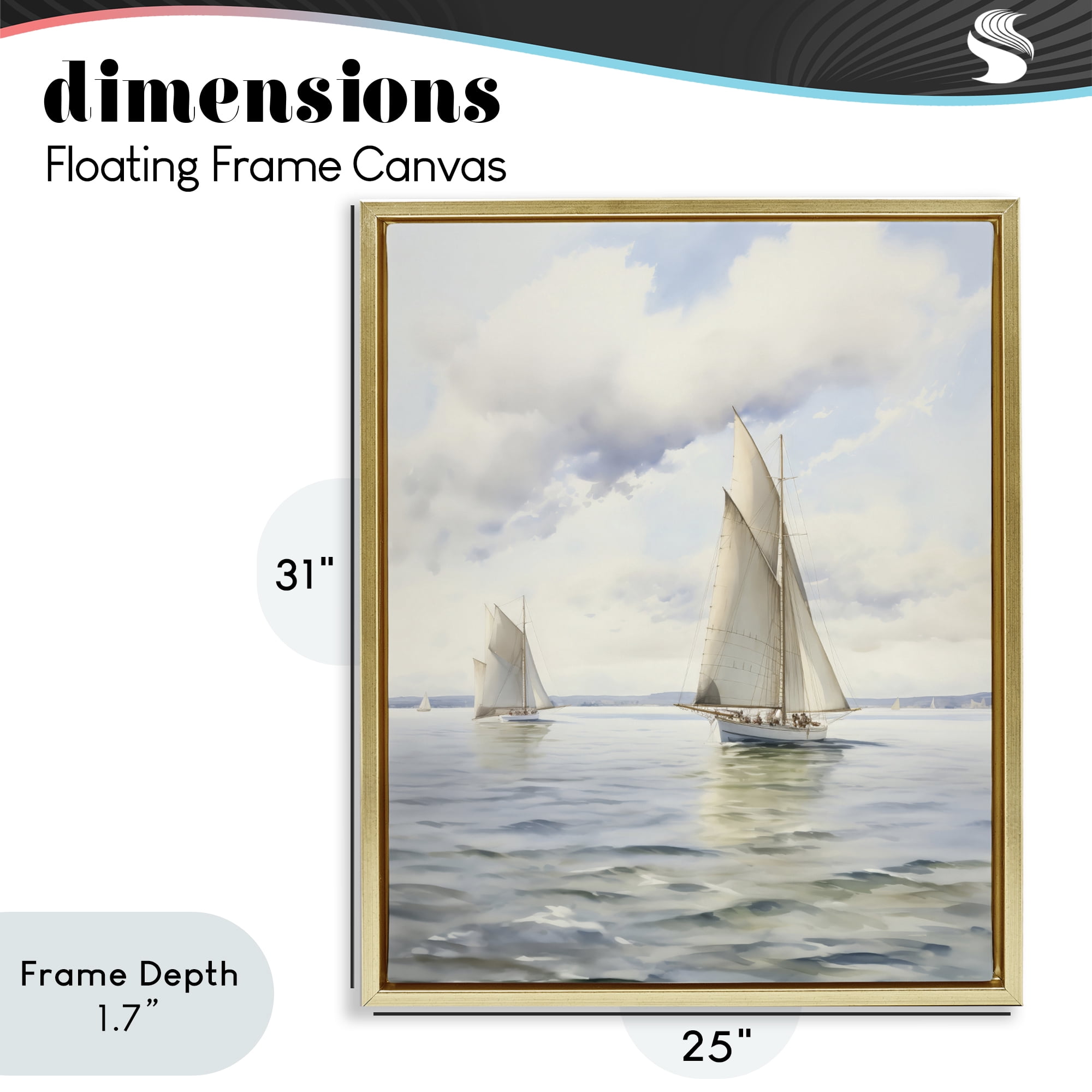 Stupell Industries Sailing Toward a Tranquil Horizon Gold Framed Floater Canvas Wall Art, design by LSR Design Studio