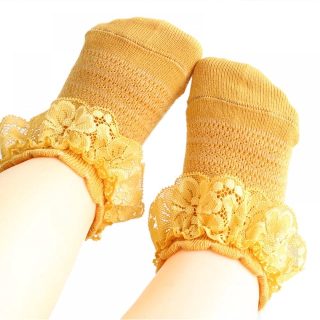 Cute Baby Girl Cotton Ruffle Lace Socks Soft Stretchy Toddler Ankle Socks-yellow-6